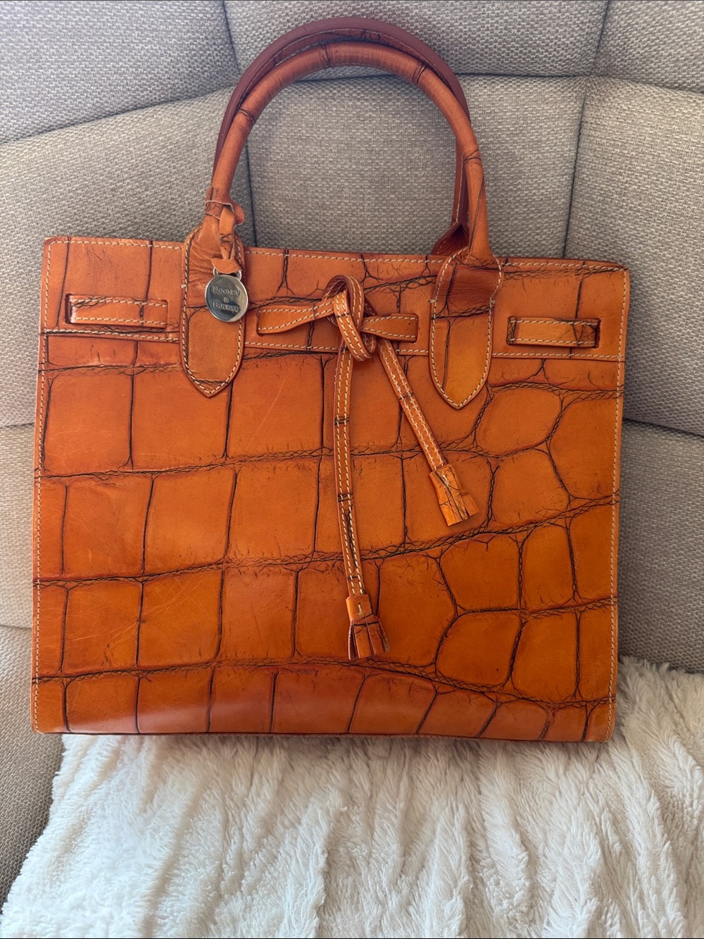 VINTAGE Dooney & Bourke Alto Croc Leather Tassel Tote Bag Made in Italy